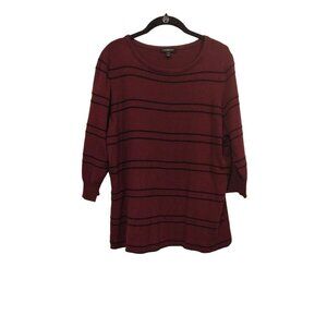 Lane Bryant Maroon and Black Stripe Crew neck‎